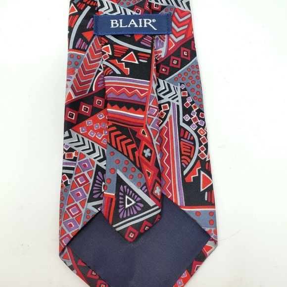 Blair Mens Necktie Red Geometric Design 100% Silk - Picture 4 of 4